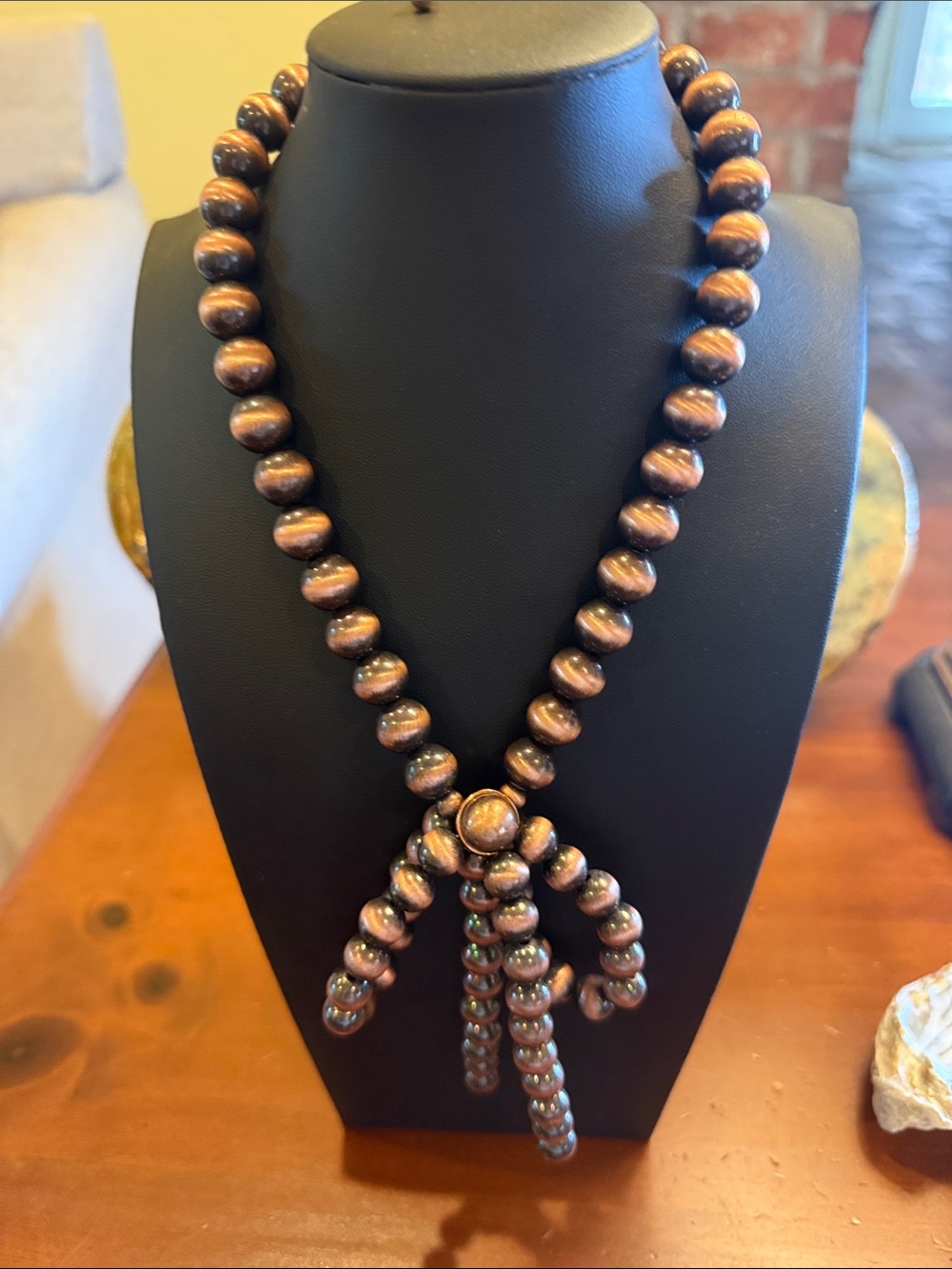 Copper Bead Lariat Necklace - Brown Copper Tone